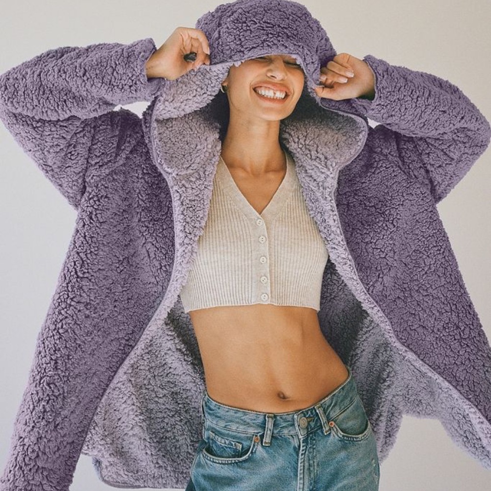 UO Carmella Reversible Hooded Teddy Jacket